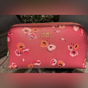 Coach pink leather floral pouch with horse and carriage